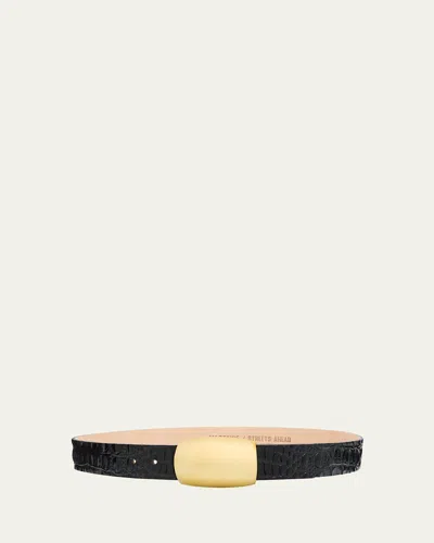 L'agence Milou Croc-embossed Leather Belt