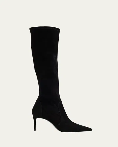Stuart Weitzman Stuart Power Suede Stiletto Knee Boots In Black