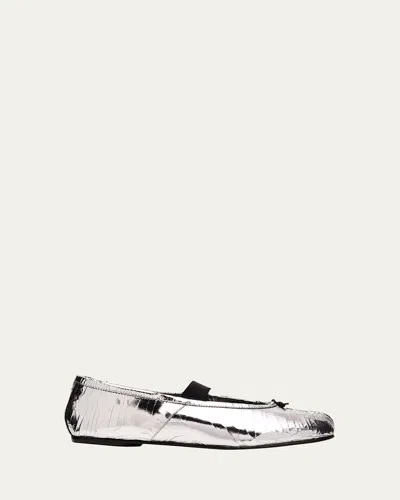 Maison Margiela Tabi Split-toe Metallic Cracked-leather Ballet Flats In Silver