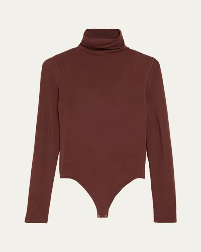 Wolford Colorado Turtleneck Thong Bodysuit In Brown