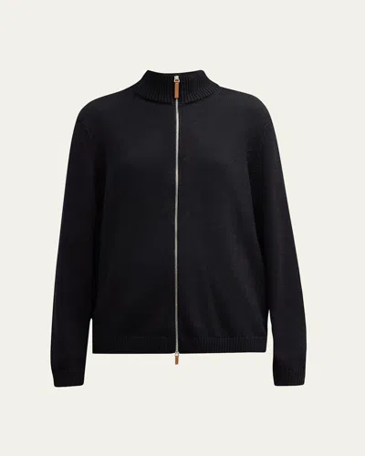 Lafayette 148 Cotton-silk Tape Fitted Bomber Sweater