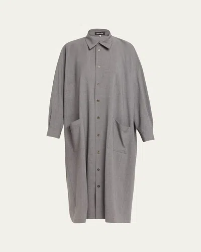 Eskandar Angle To Front Side Seam Shirtdress With Collar In Gray