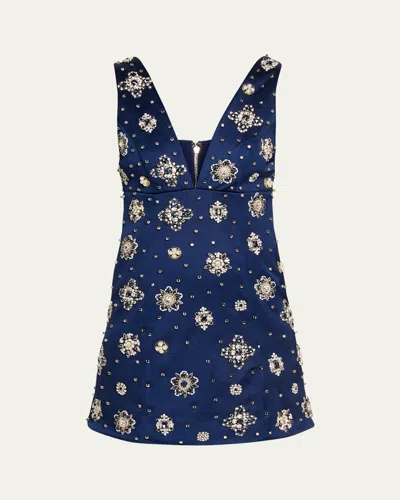 Alice And Olivia Mandy Embellished Mini Dress In Blue