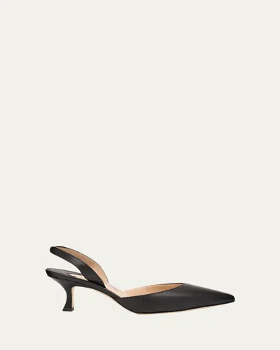 Manolo Blahnik Carolyne Leather Low-heel Slingback Pump In Black