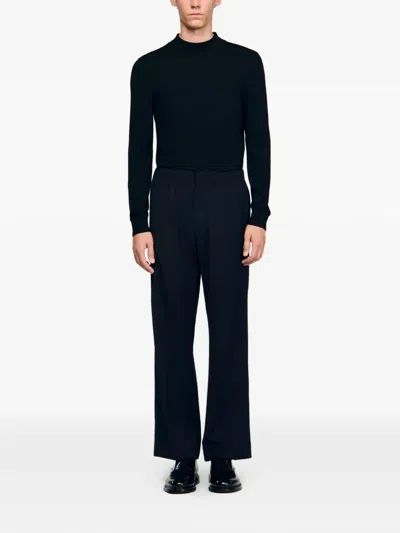 Sandro Mens Dark Grey Elasticated-waist Wide-leg Stretch-woven Trousers Xl In Black