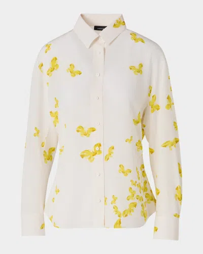 Akris Exclusive Butterfly-print Silk Crepe De Chine Button-down Shirt In White