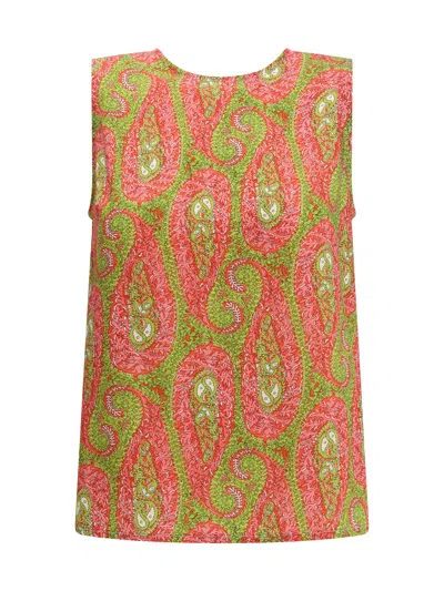 Etro Paisley Foliage Sleeveless Top Button Detail In Multi