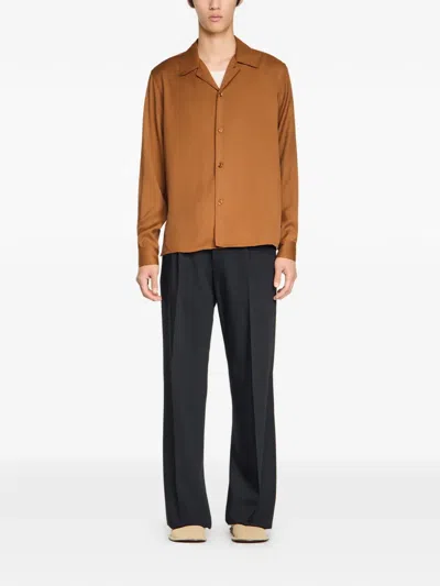 Sandro Buttoned Collared Shirt In Brown