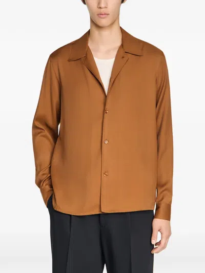 Sandro Buttoned Collared Shirt In Brown