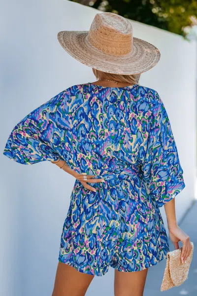 Cupshe Abstract Print Drawstring Romper In Blue