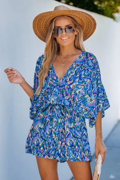 Cupshe Abstract Print Drawstring Romper In Blue