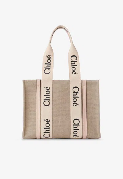 Chloé Chloe Women Multicolor Canvas Medium Woody Shopping Bag In Neutral