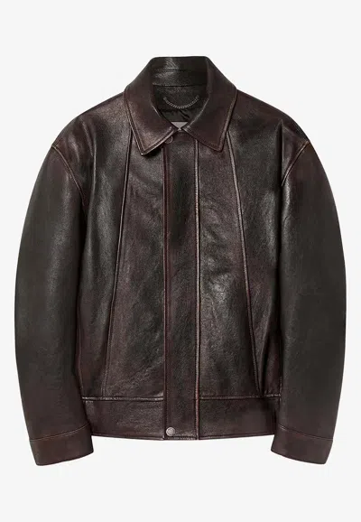 Golden Goose Db Vintage Leather Jacket In Brown