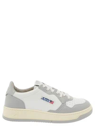 Autry Medalist White And Grey Low Top Sneakers With Logo Detail In Leather Man In Gray