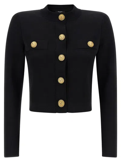Balmain Cropped Cardigan Sweaters And Cardigans Black In Black
