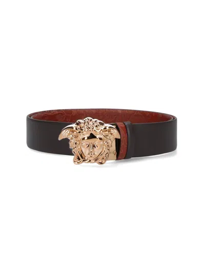 Versace Embossed Belt Adjustable Length Accessory In Brown
