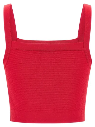 Balmain Ribbed Crop Top Gold Button Square Neckline In Red
