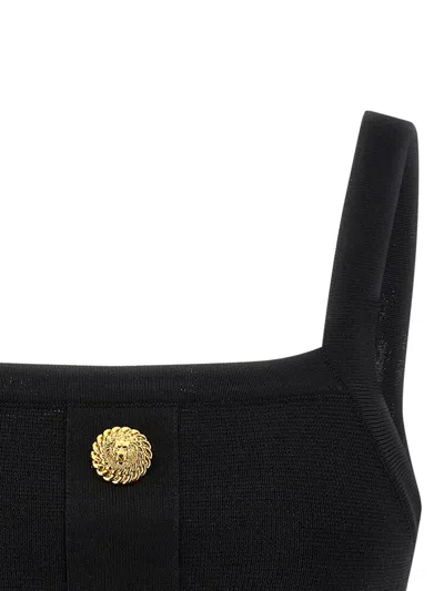 Balmain Cropped Sleeveless Top Gold Button Detail In Black