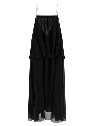 Chloé Knee Length Dress Gold Chain Straps In Black