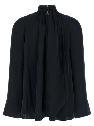 Rotate Birger Christensen Satin Bow Blouse In Blue