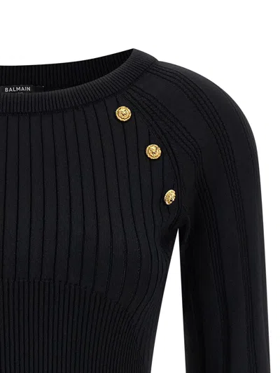 Balmain Sweater Three Buttons Crew Neck Ribbed In Black