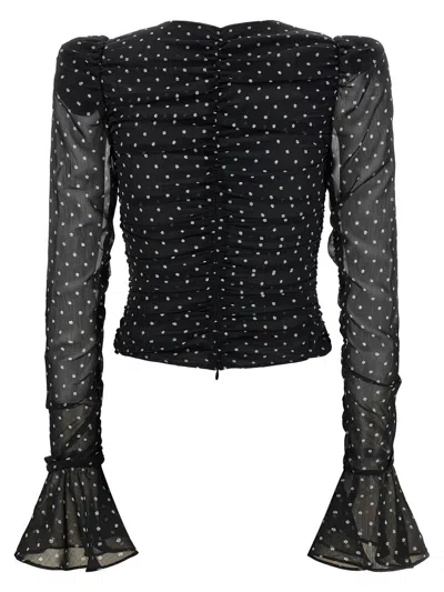 Rotate Birger Christensen Chiffon Ruched Blouse In Black