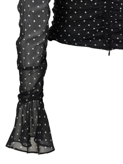 Rotate Birger Christensen Chiffon Ruched Blouse In Black