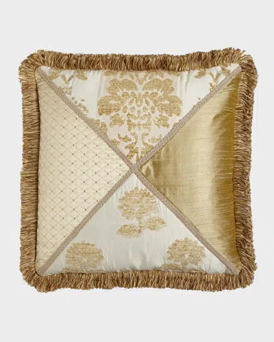 Austin Horn Collection Antoinette Pieced Pillow With Loop Fringe, 20"sq. In White