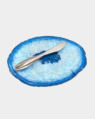 Anna New York Agate Small Plate & Spreader In Blue