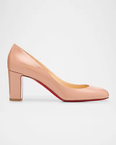 Christian Louboutin 70mm Cadrilla Patent Block-heel Pumps In Neutral
