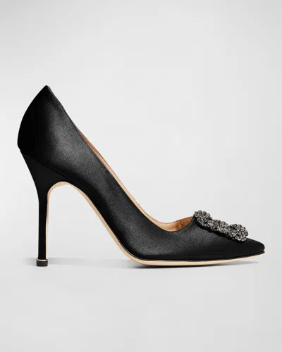 Manolo Blahnik Hangisi 105mm Satin High-heel Pumps In Black