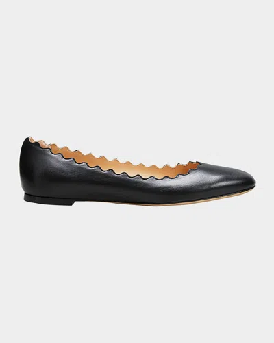 Chloé Lauren Scalloped Leather Ballet Flats In Black