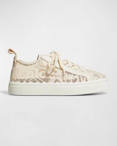 Chloé Lauren Logo Lace Low-top Sneakers In Neutral