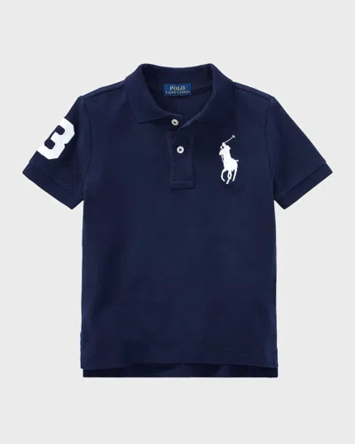 Ralph Lauren Boy's Big Pony Pique Knit Polo In Blue