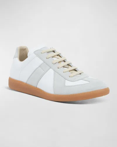 Maison Margiela Low-top Leather Sneakers With Contrasting Details In White