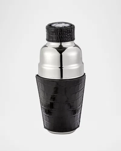 Graphic Image Croc-embossed Leather & Stainless Steel Cocktail Shaker In Black