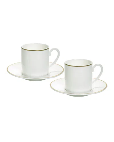 Prouna Alligator Espresso Cups & Saucers, Set Of 2 In White