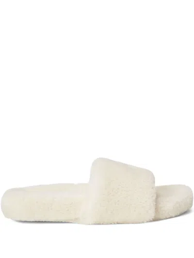 Polo Ralph Lauren Logo-embroidered Faux-fur Slippers In White