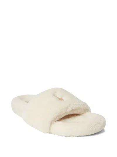 Polo Ralph Lauren Logo-embroidered Faux-fur Slippers In White
