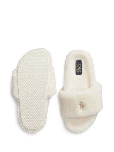 Polo Ralph Lauren Logo-embroidered Faux-fur Slippers In White