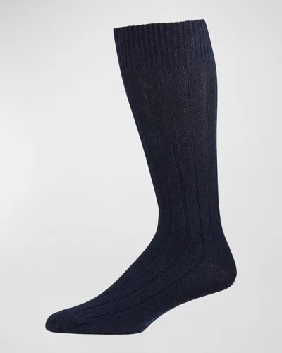 Marcoliani Men's Ribbed Cashmere Dress Socks In Blue