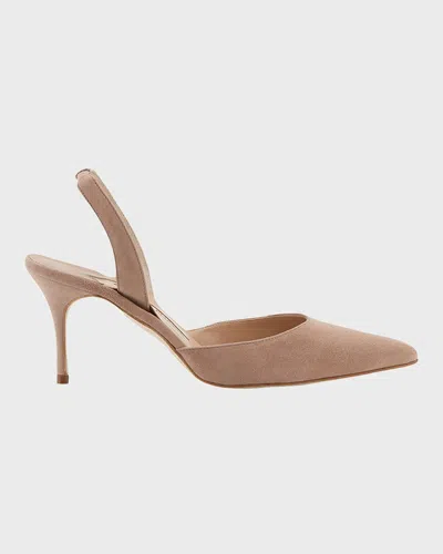 Manolo Blahnik Carolyne Suede Mid-heel Slingback Pump In Brown