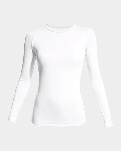 Majestic Soft Touch Flat-edge Long-sleeve Crewneck Top In White