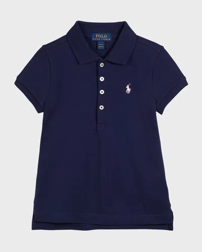 Ralph Lauren Girl's Logo Embroidered Short-sleeve Polo Shirt In Blue