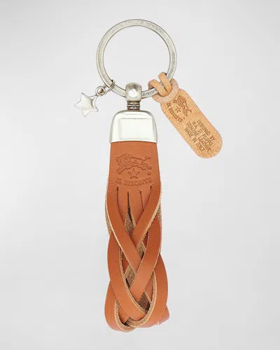 Il Bisonte Unisex Leather Logo Key Ring In Brown