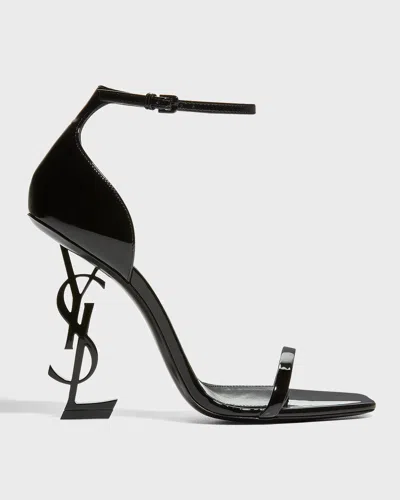 Saint Laurent 110mm Opyum Ysl Patent Leather Sandals With Black Hardware In Black