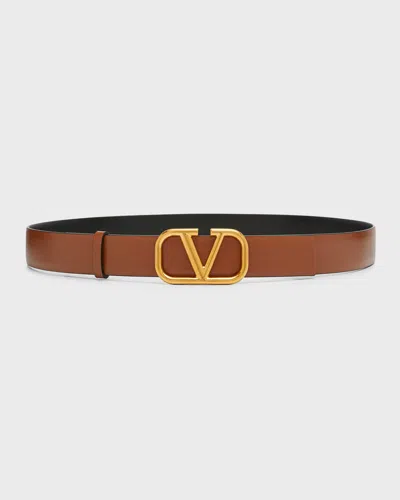 Valentino Vlogo Reversible Leather Belt, 30mm In Brown