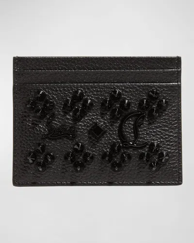 Christian Louboutin Kios Card Case In Leather With Loubinthesky Spikes In Black