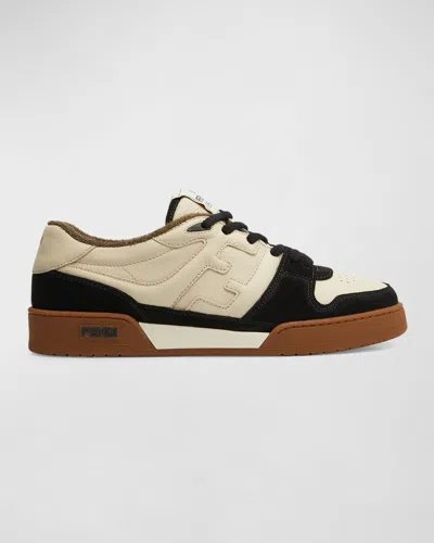 Fendi Leather Sneakers With Suede Inserts In Multi