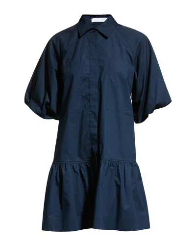 Simkhai Chrissy Puff-sleeve Cotton Poplin Mini Shirtdress In Blue